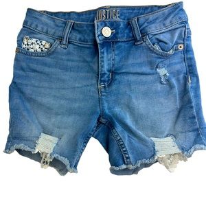 Justice 4” inseam Denim Distressed Lace Shorts Size 12 Slim